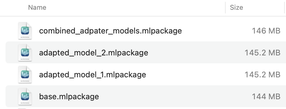 Model sizes LoRA toy example